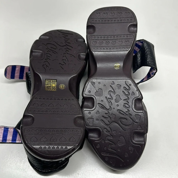 Irregular Choice Platform Sandal Shoes Open Toe Faux Snake Skin Fur Black 41 10 - Picture 9 of 11